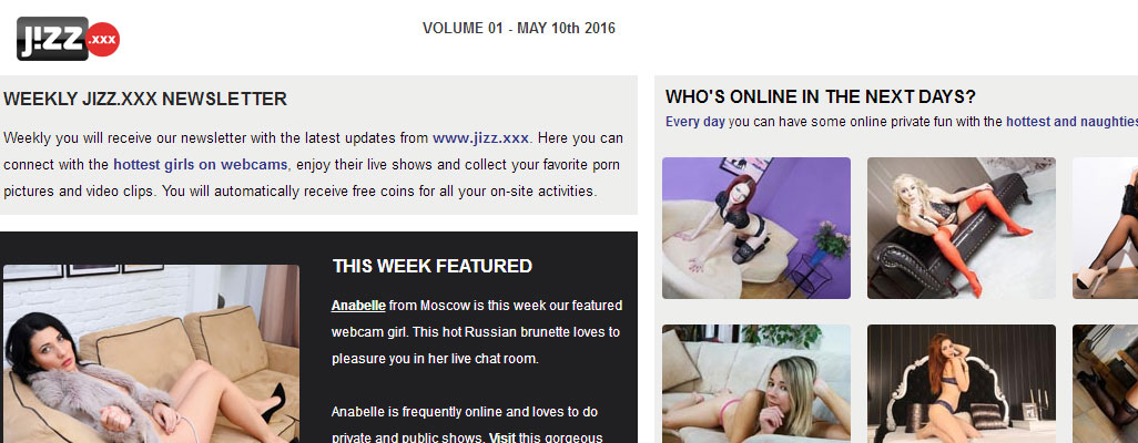 Weekly Jizz.xxx newsletters